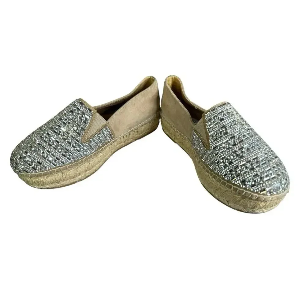 Steve Madden Proud Platform Espadrilles Rhinestone Crystal Slip On Loafers 6.5